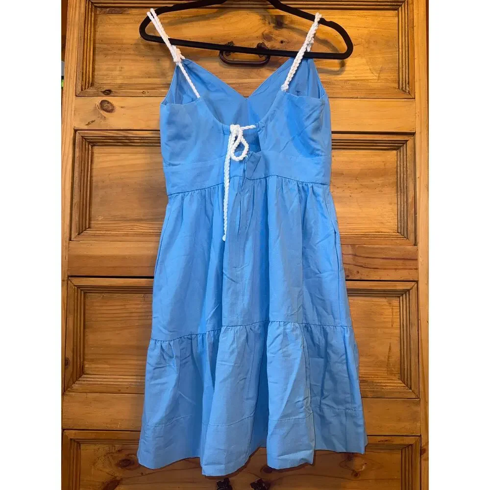 Lilly Pulitzer Crishna Dress Rope Detail Blue Fit Flare Tiered Cotton Linen 4